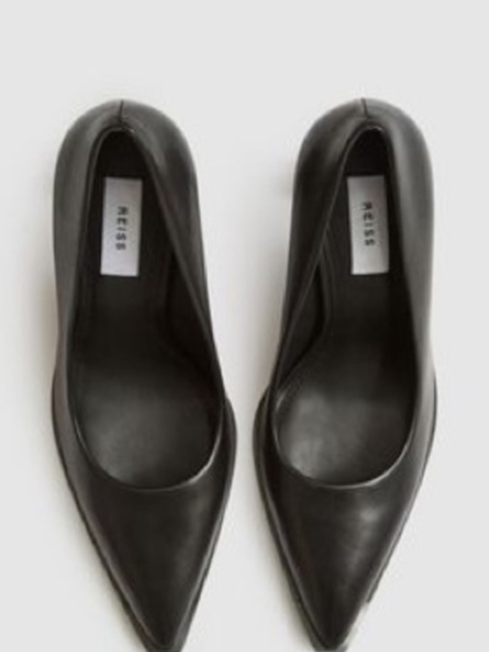 Reiss Black Pointed Leather Stiletto Heels - Picture 3 of 10